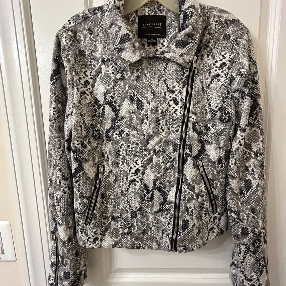 Sanctuary Black and Gray Snakeskin Leather Jacket